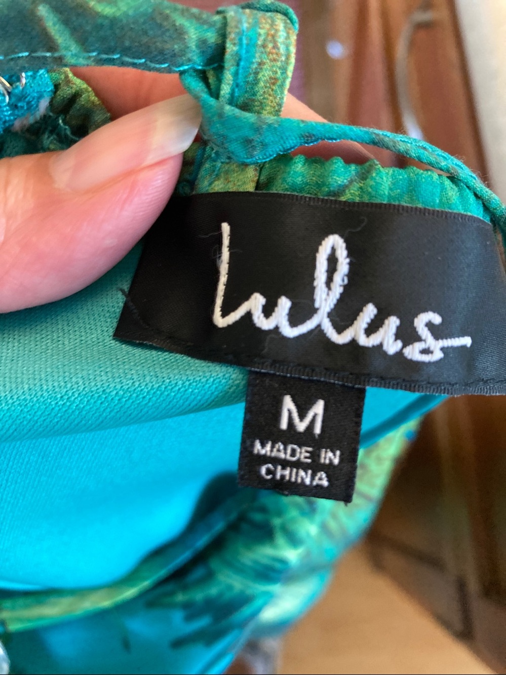 Lulu's Teal and Green Palm-Print Backless Maxi Dress - Picture 2 of 10